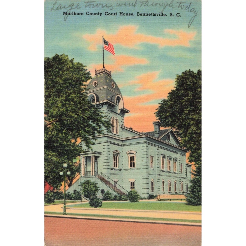 Vtg Marlboro County Court House Bennettsville SC Linen Postcard 1946 Postmark